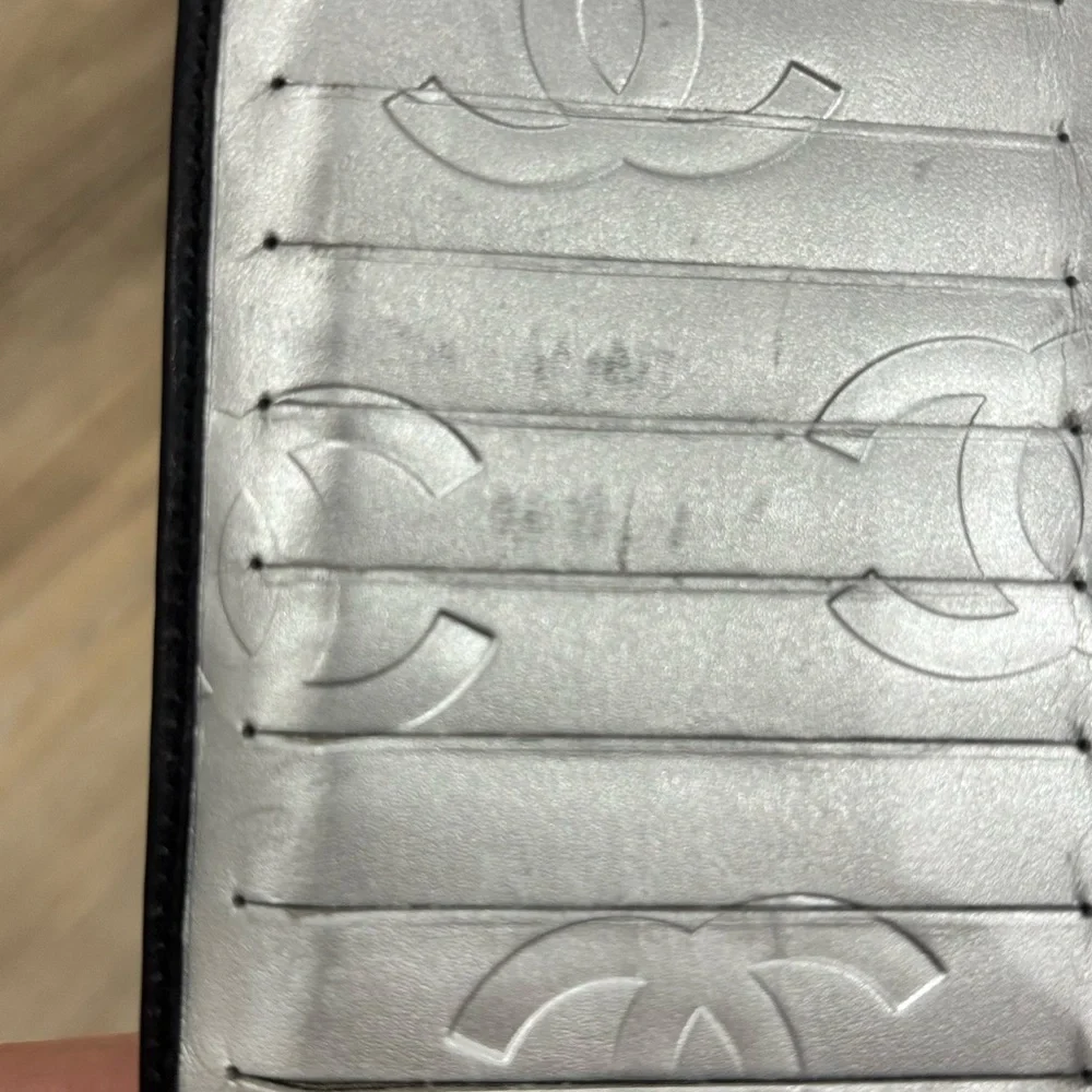 CHANEL Black and Silver Quilted Wallet